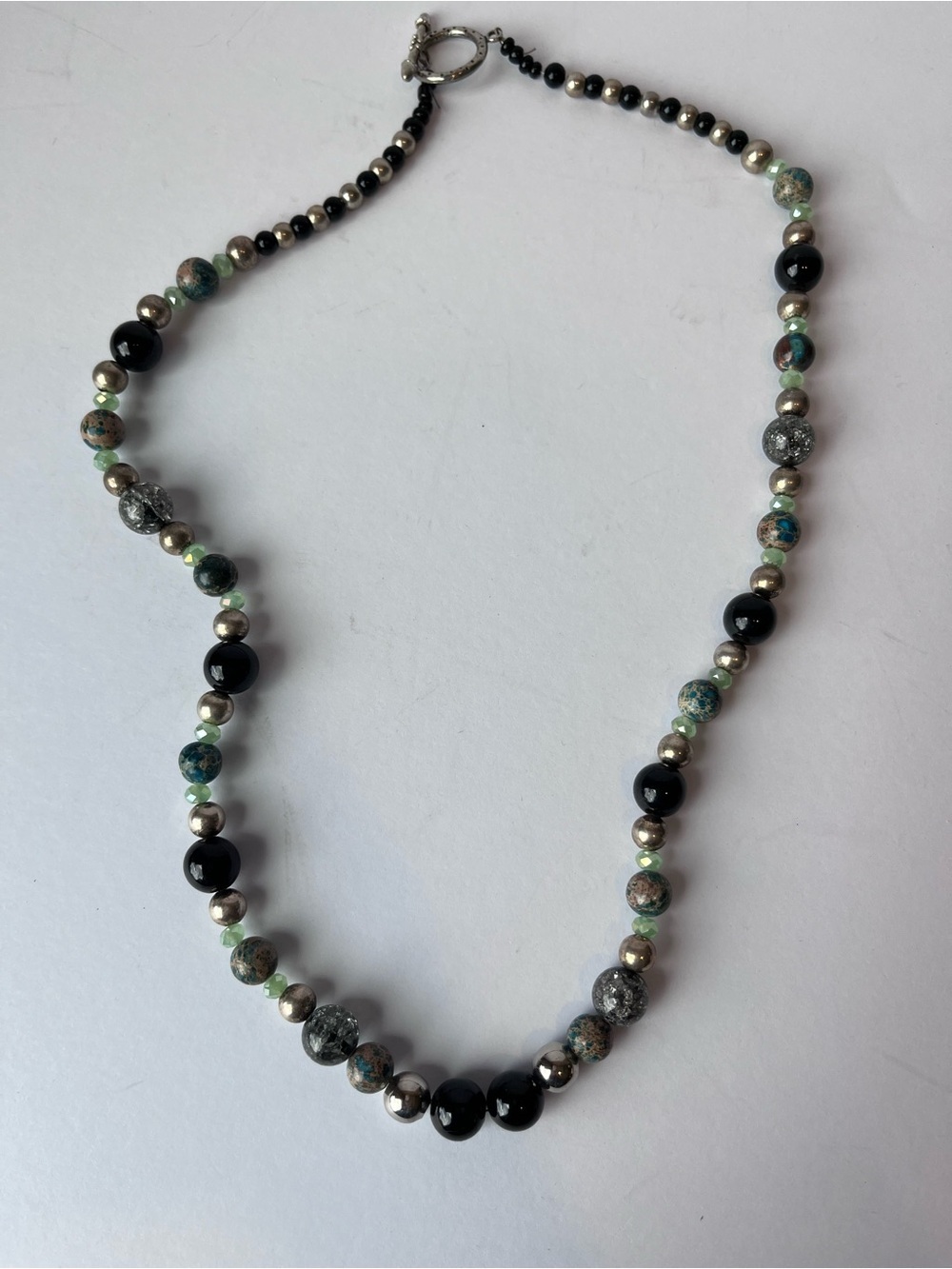 Beaded Long Necklace Green Black Vintage